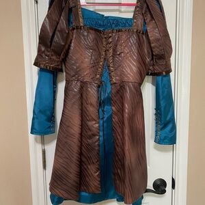 Medievel Blue Dress with Brown Animal Print Overlay